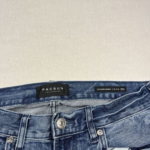 Pacsun Mens Stacked Skinny Jeans Blue Denim Slim Fit Stretch Zip Up Size 31 x 32 - Picture 7 of 10